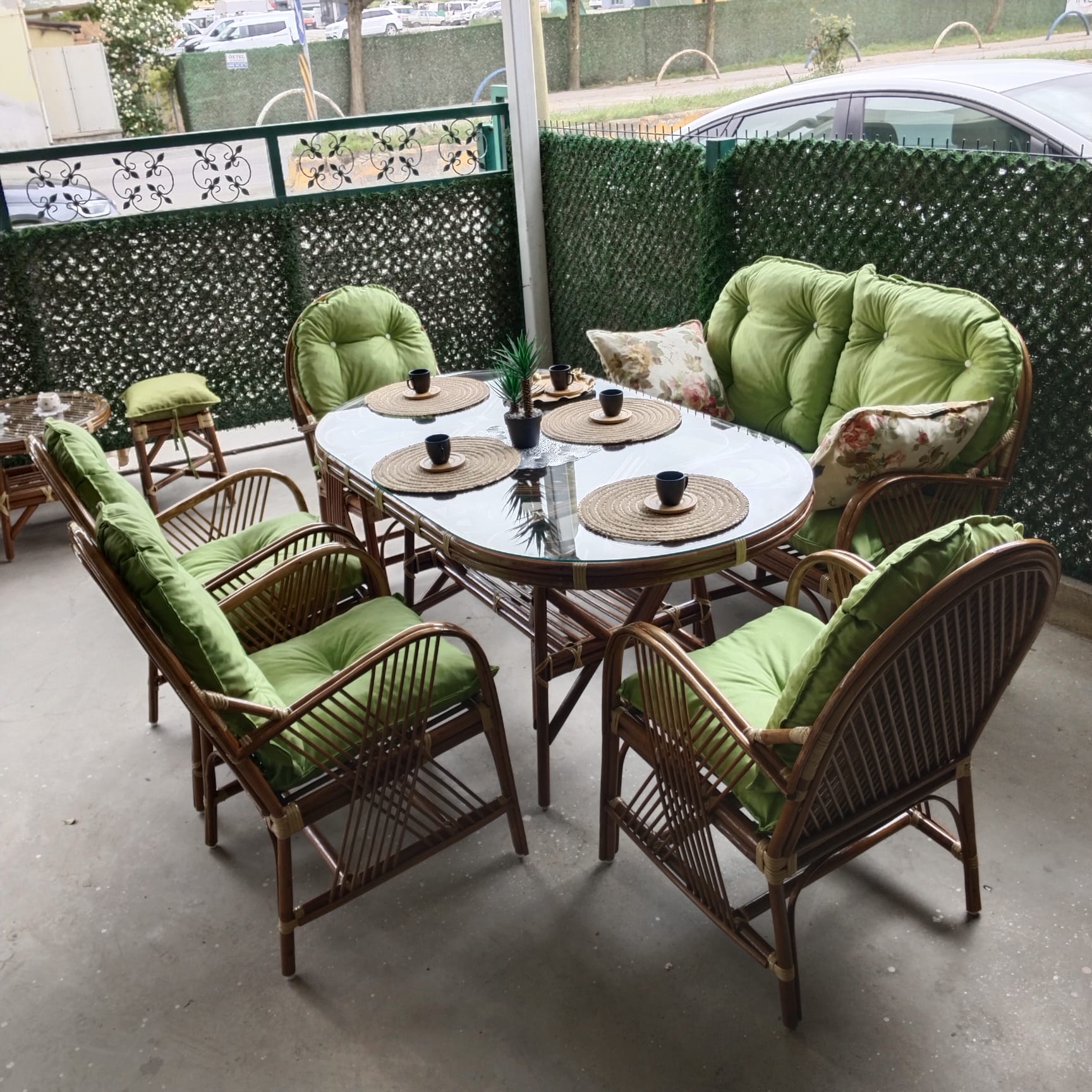 Begonya Bambu Balkon Bahçe Mobilyası 6 Kişilik